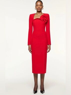 Roland Mouret Floral-appliqué crêpe midi dress , Red , Size 6